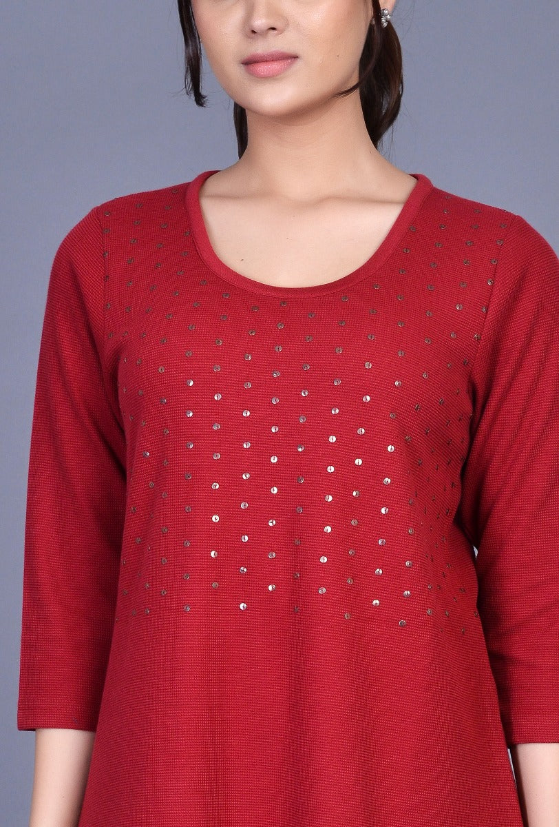 Knit Sequin Yoke Dress