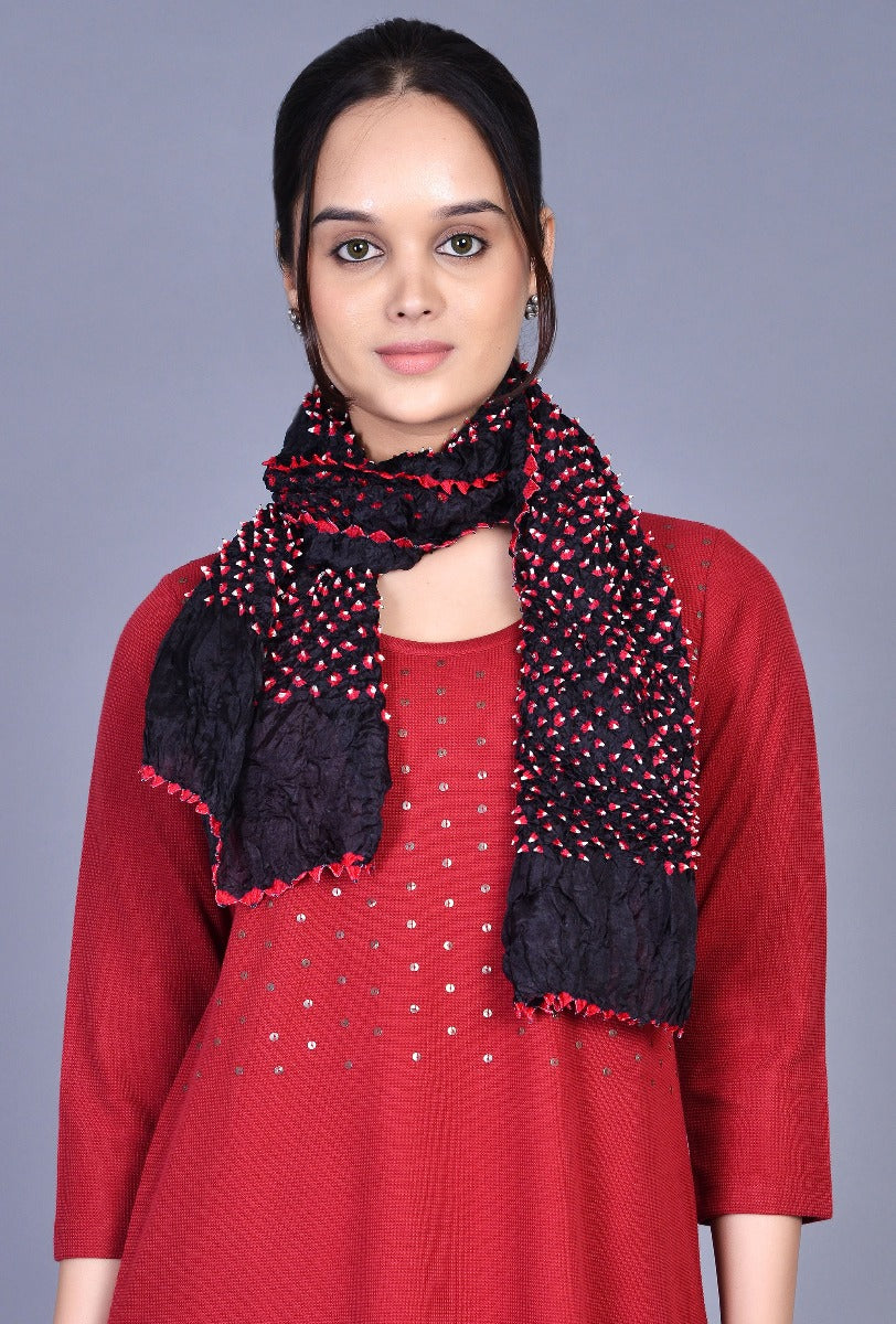 Black Silk Bandhani Stole