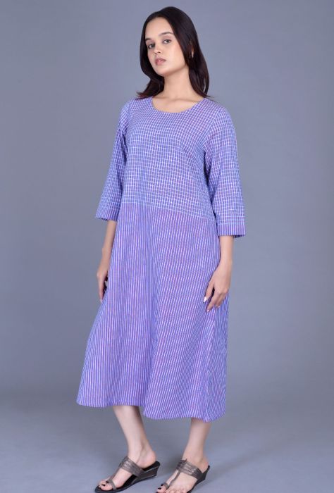 Purple Striped Checks Bhujodi Dress