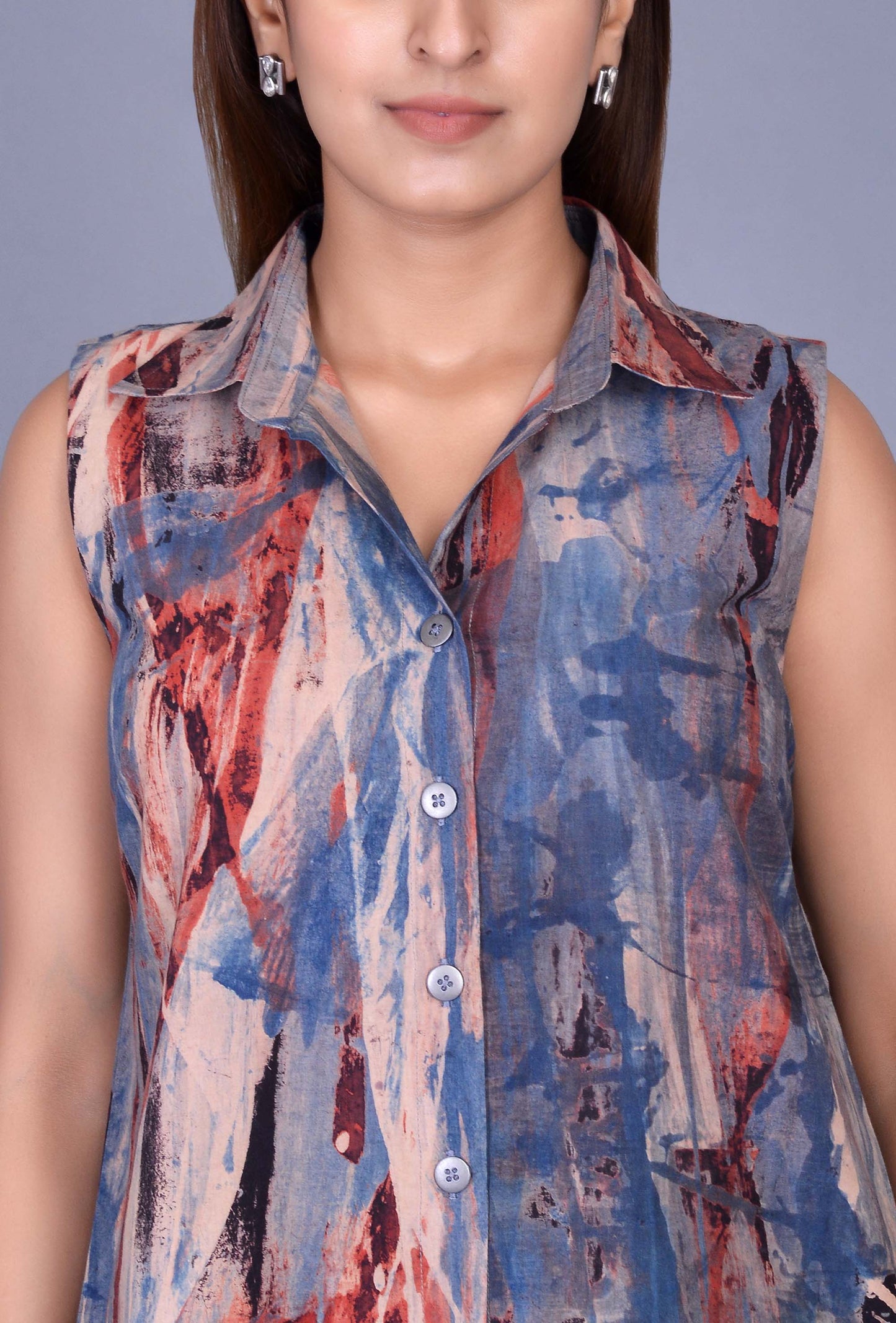 Front Open Block Print Dress