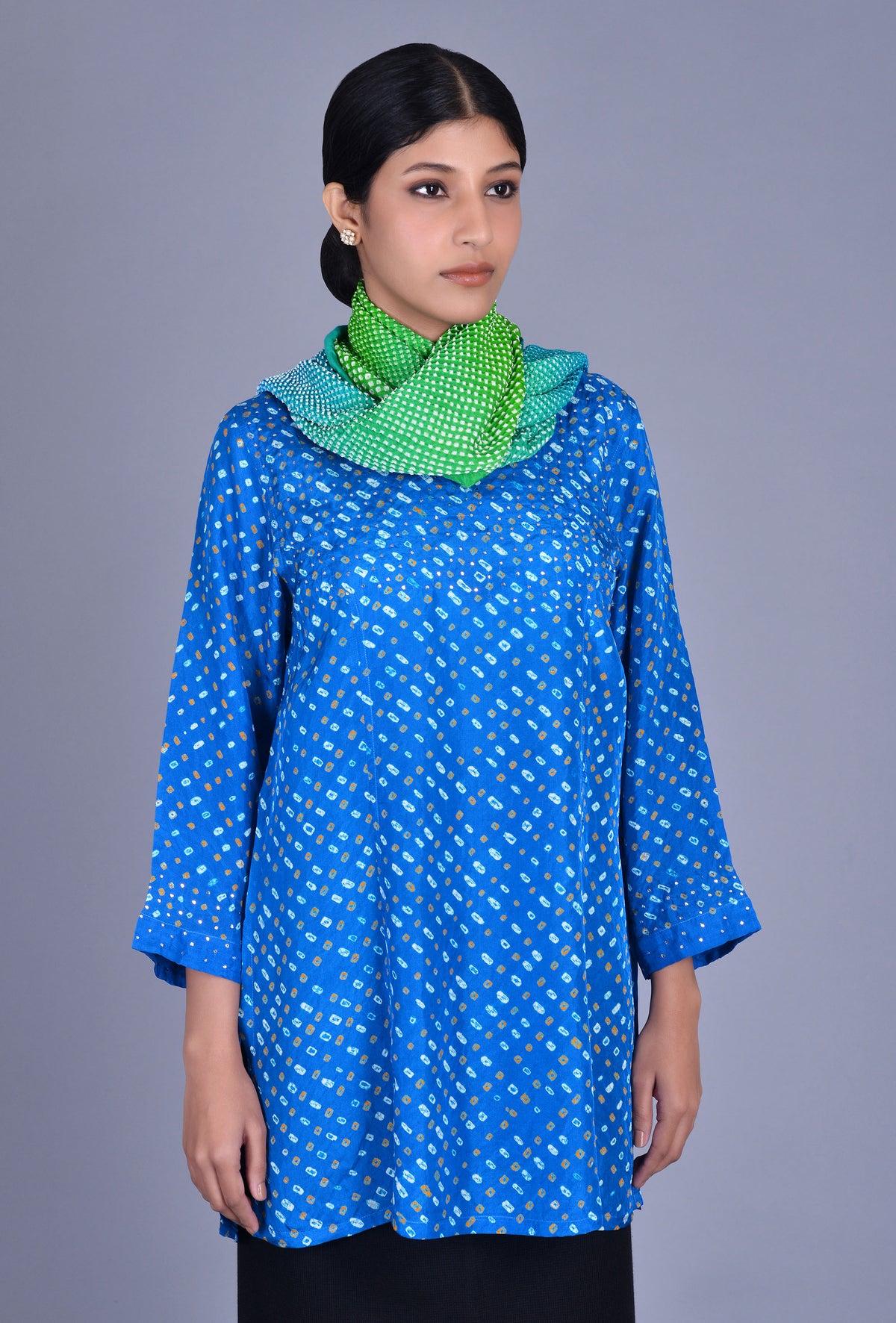 Silk Bandhani V Neck Kurti