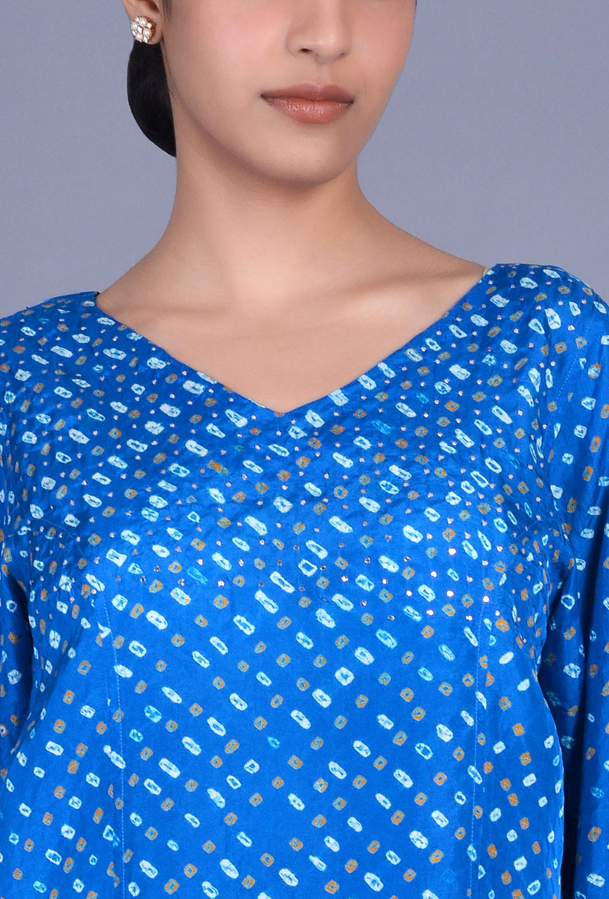 Silk Bandhani V Neck Kurti