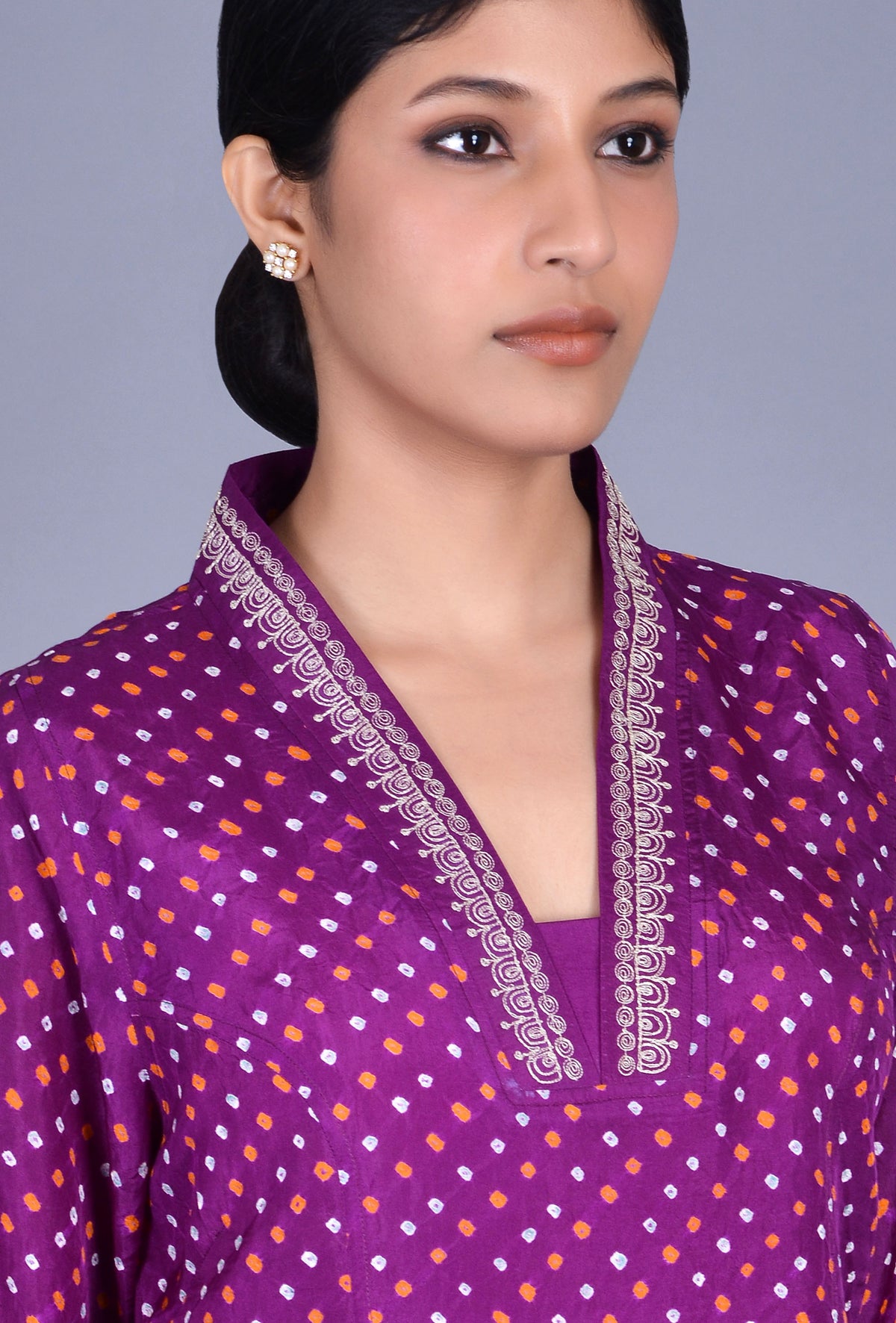 Silk Bandhani Embroidered Kurti
