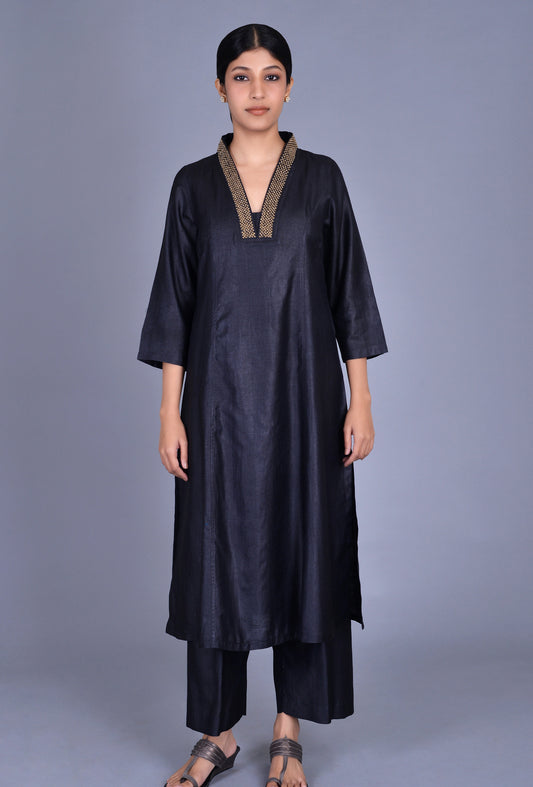 Black Tussar Silk Ensemble
