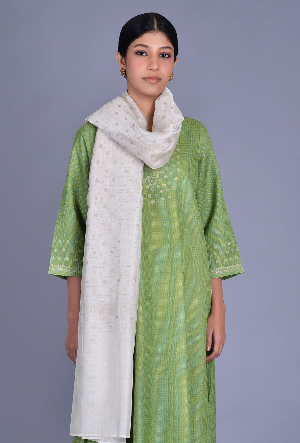 Off White Chanderi Striped Dupatta