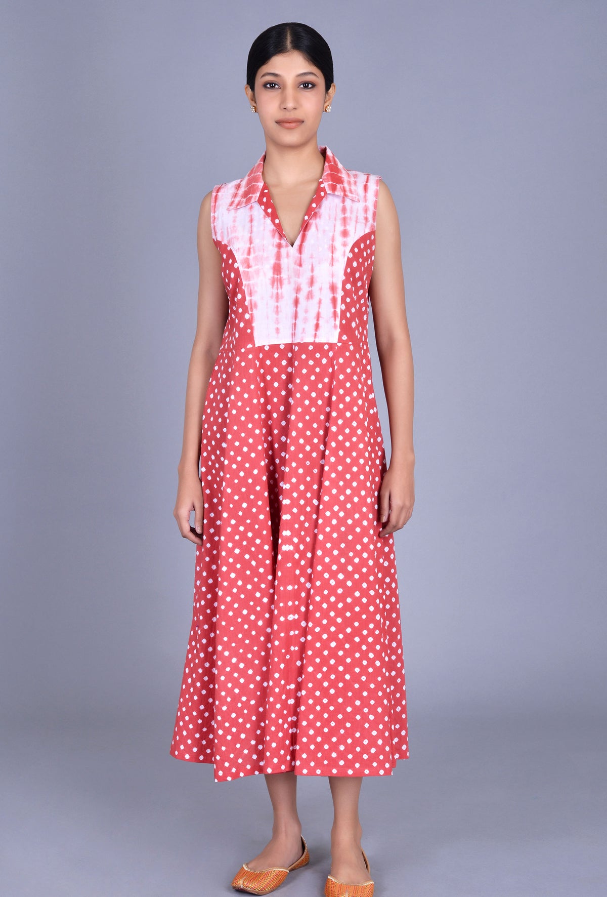Sleeveless Bandhani Tie-Dye Dress