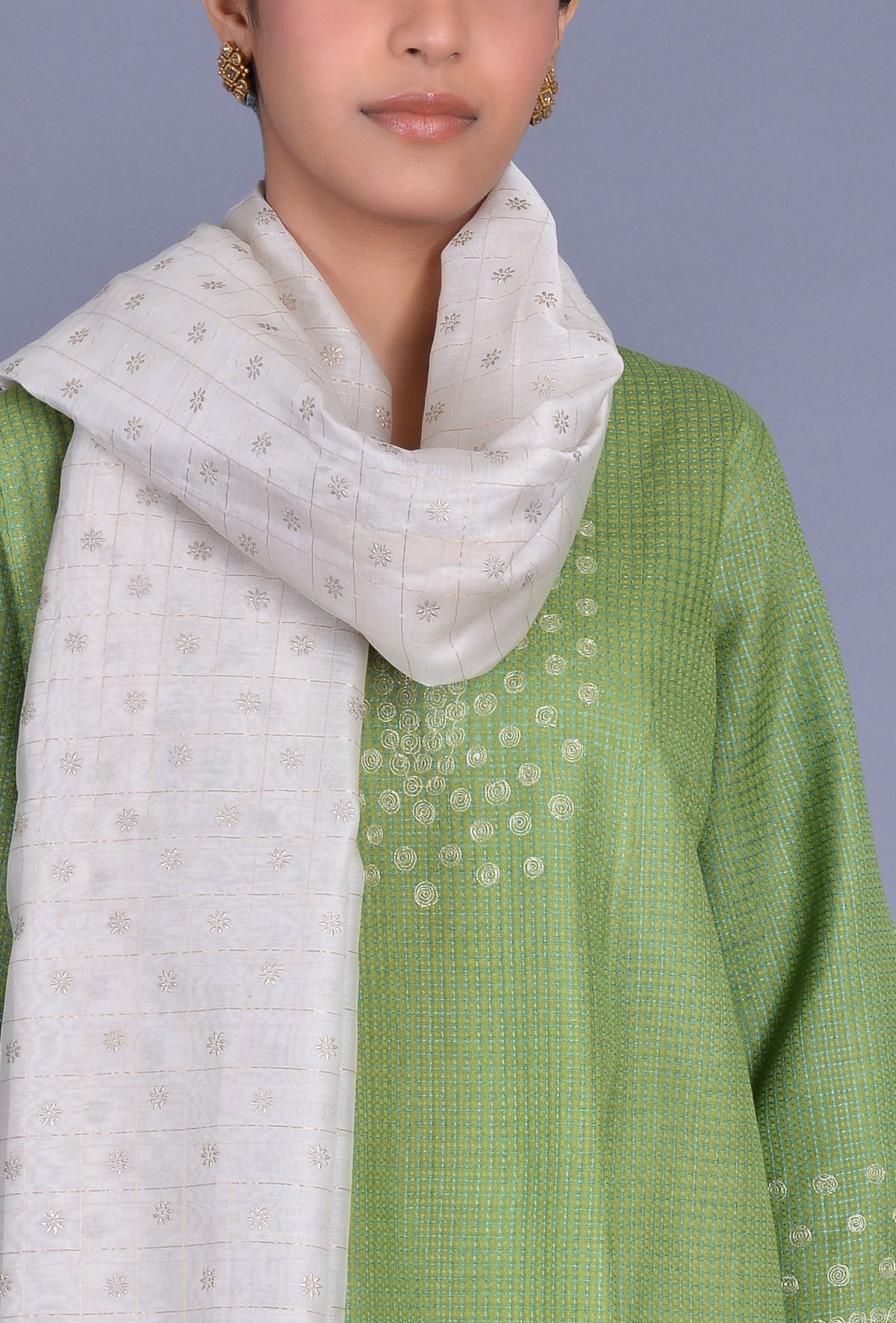Off White Chanderi Striped Dupatta