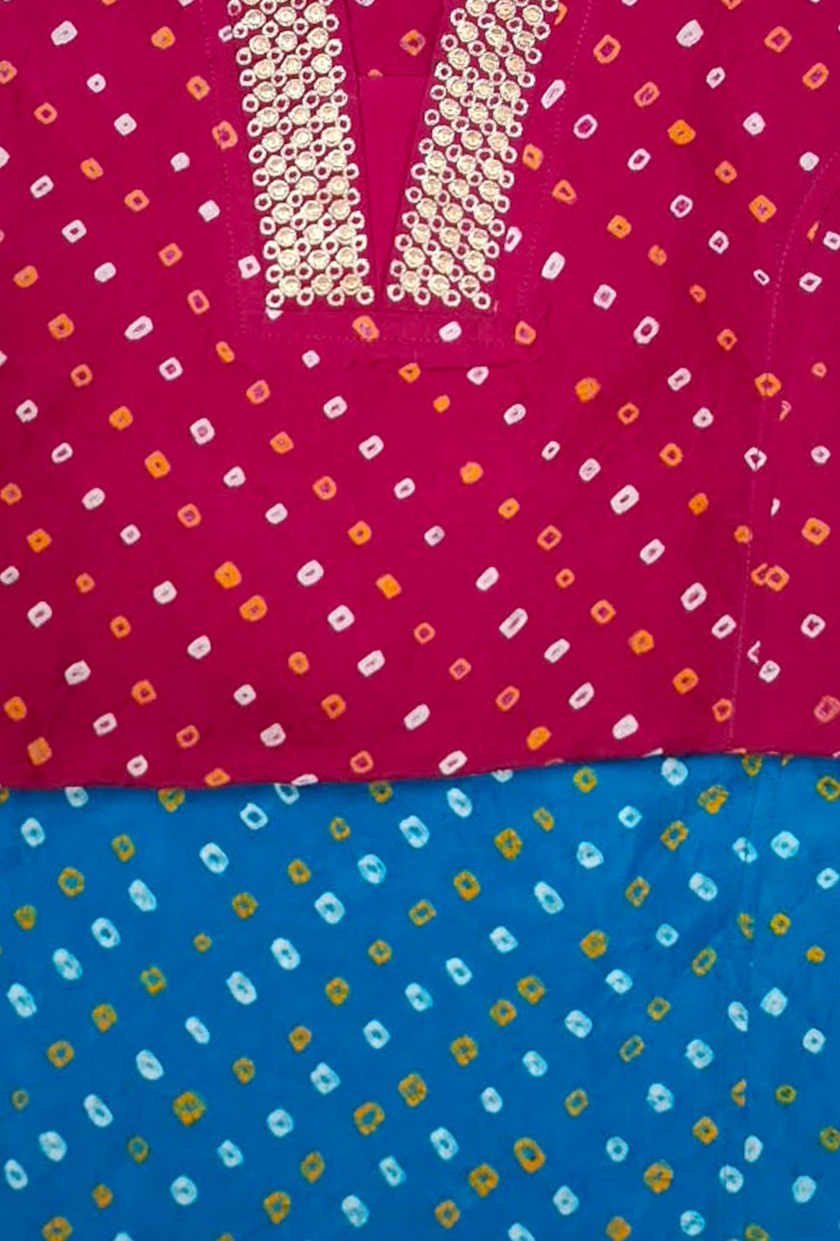 Silk Bandhani Raised Neck Kurta