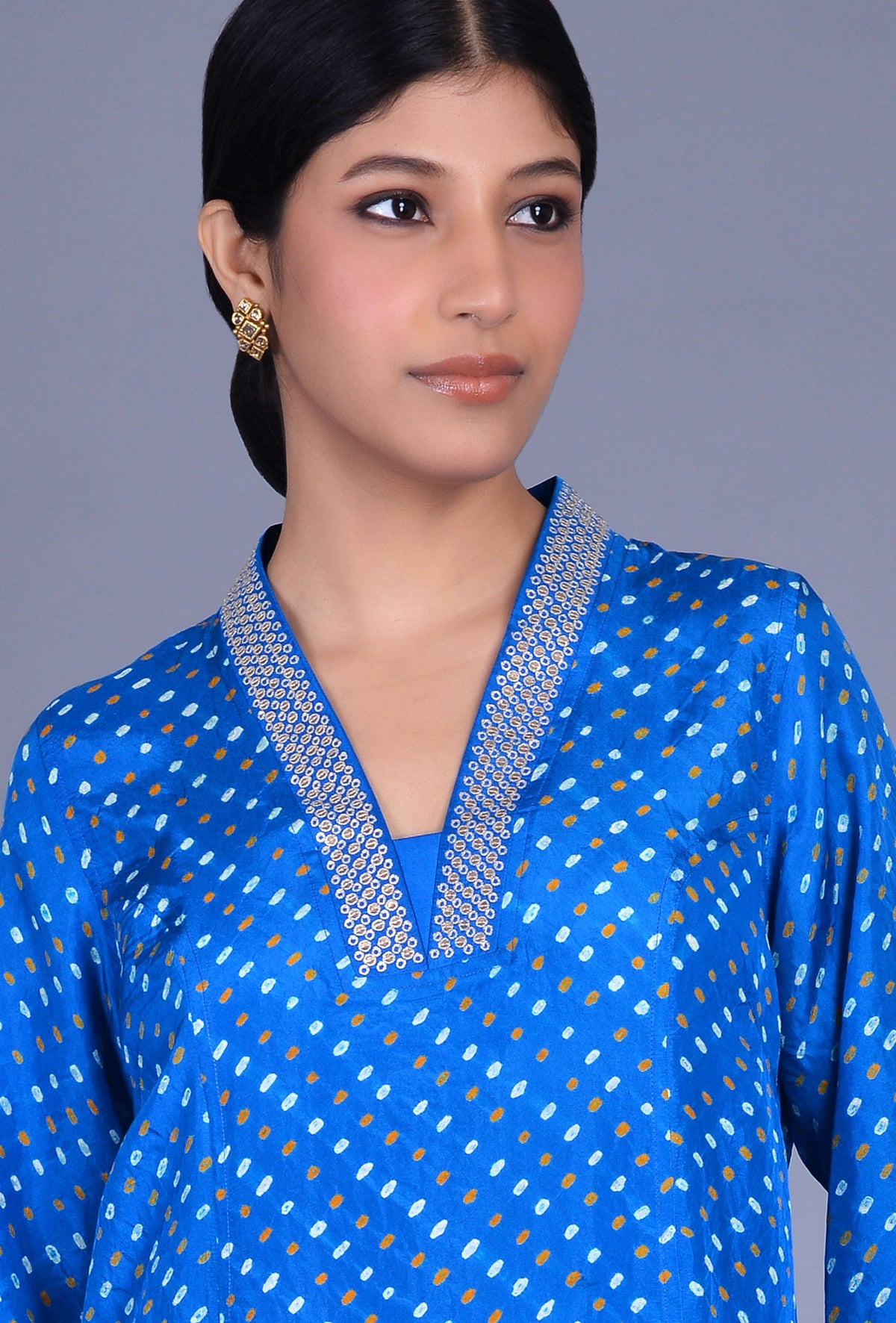 Silk Bandhani Raised Neck Kurta