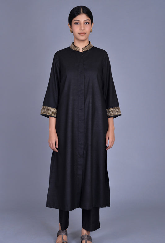 Black Silk Stand Collar Ensemble