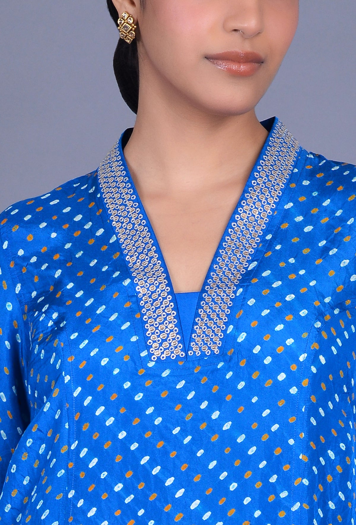 Silk Bandhani Raised Neck Kurta