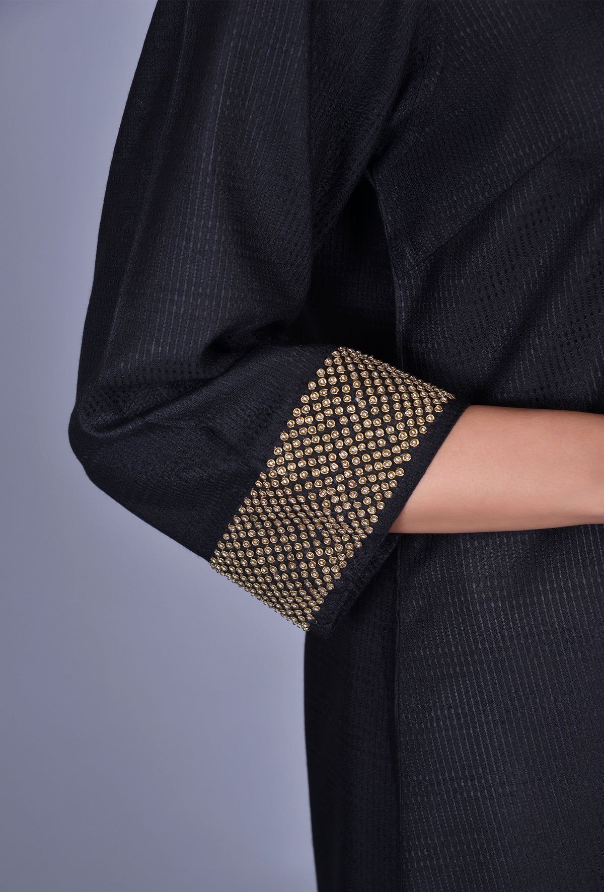Black Silk Stand Collar Ensemble