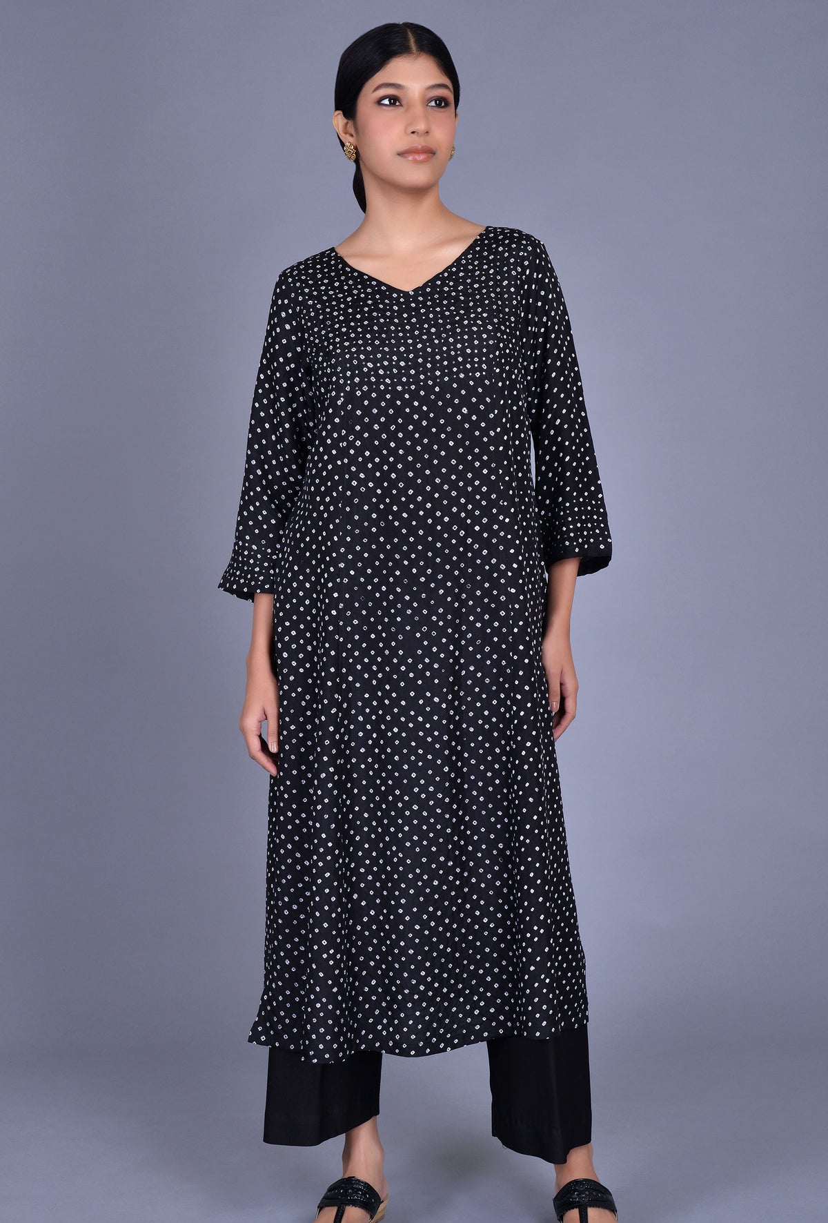 Silk Bandhani V Neck Kurta