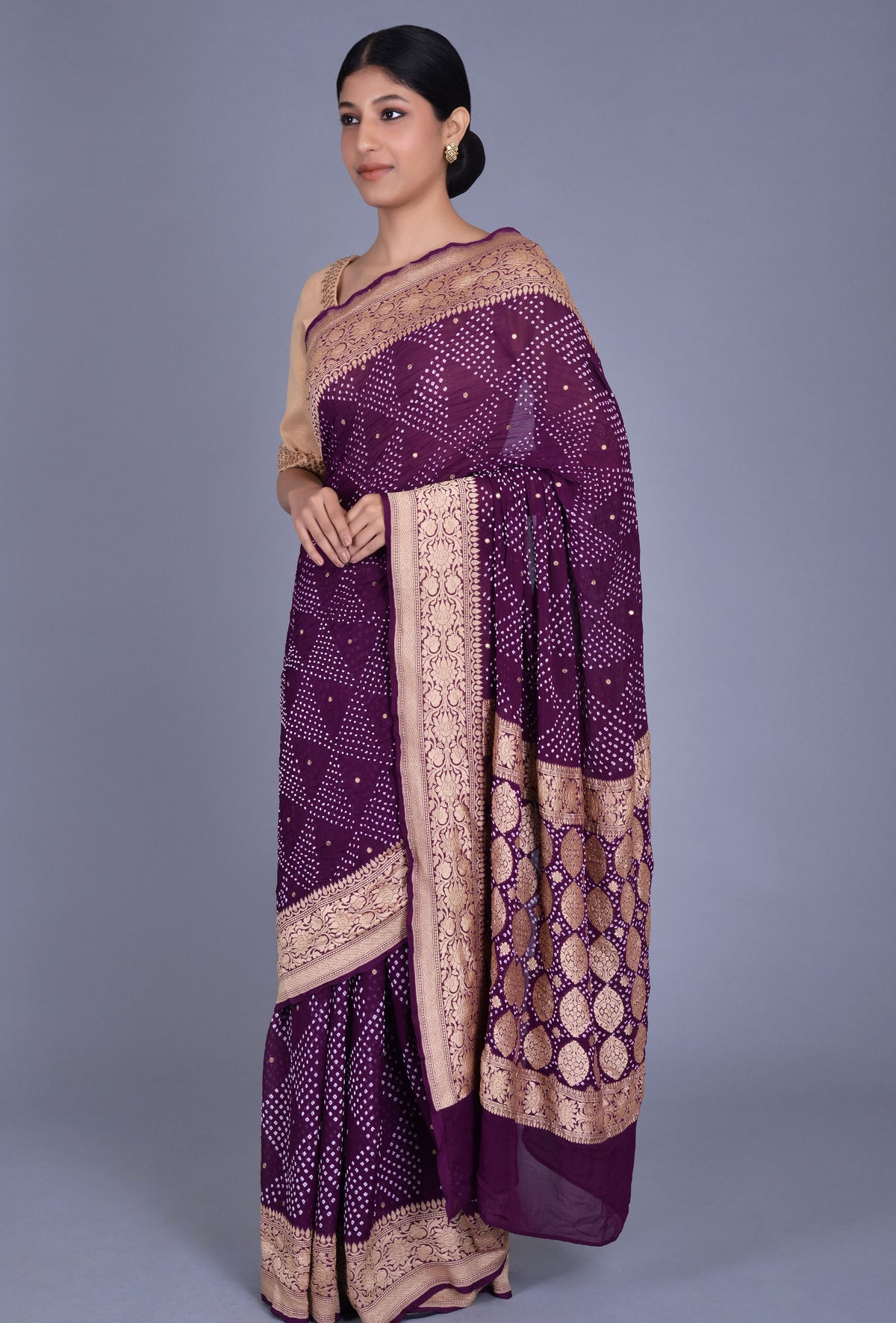 Purple Georgette Bandhani Saree