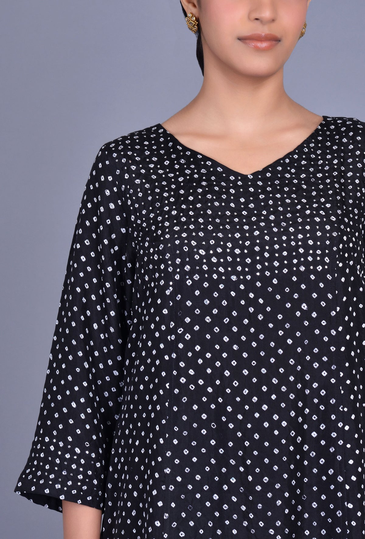 Silk Bandhani V Neck Kurta