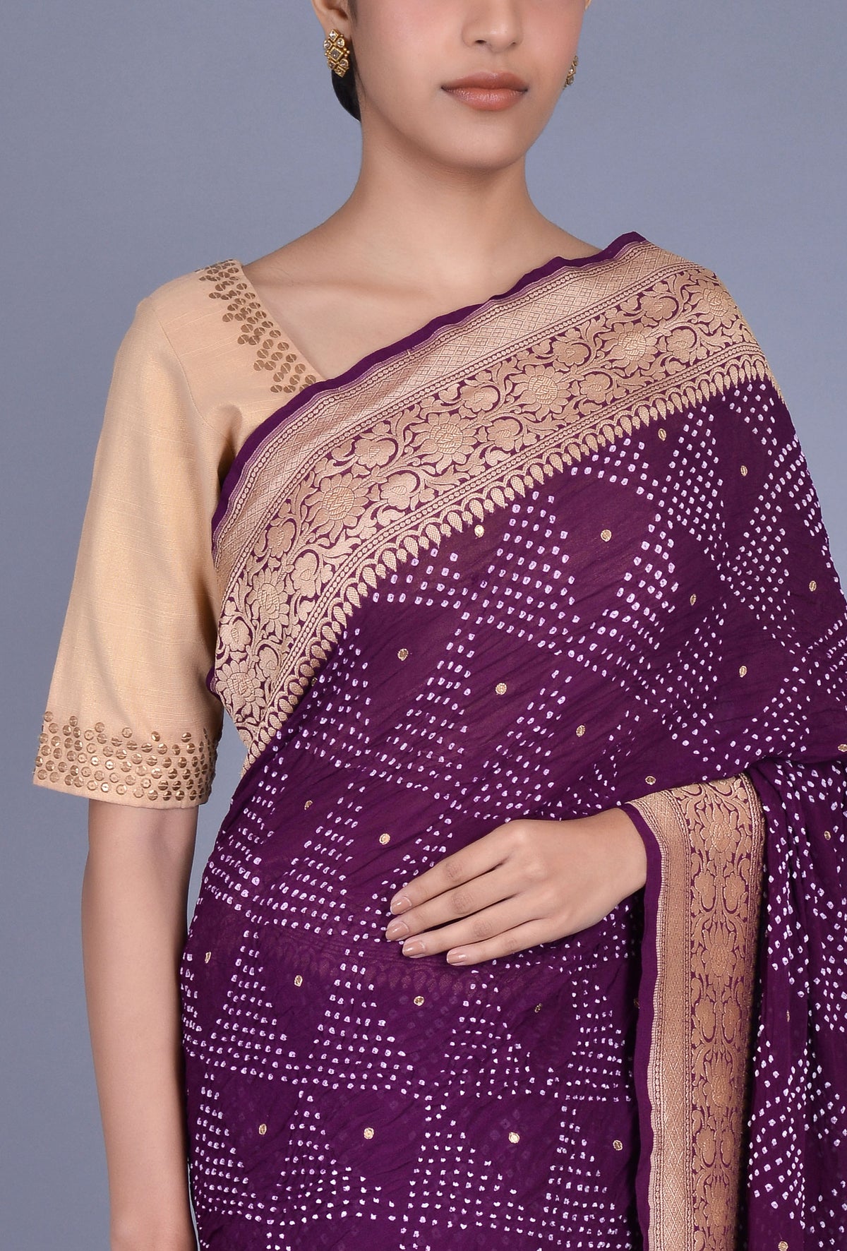 Purple Georgette Bandhani Saree
