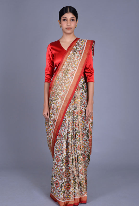 Off White Tissue Patola Saree
