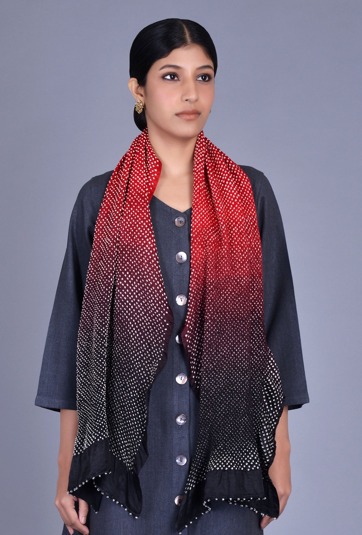 Black, Red Ombre Gaji Silk Stole