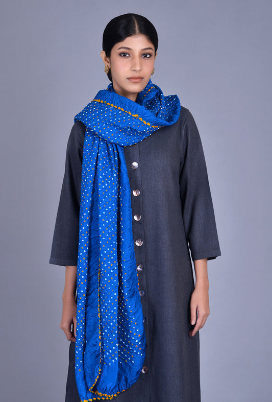 Blue Silk Bandhani Dupatta