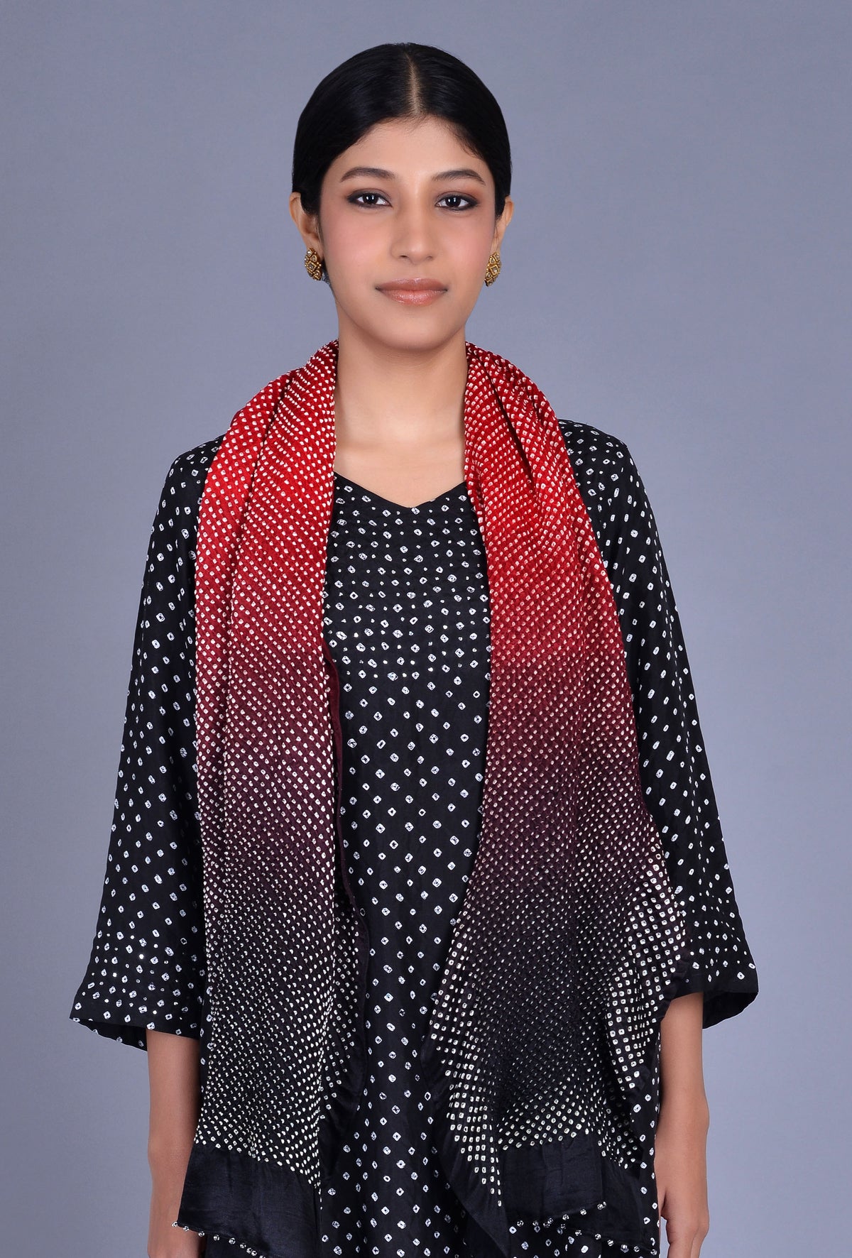 Black, Red Ombre Gaji Silk Stole