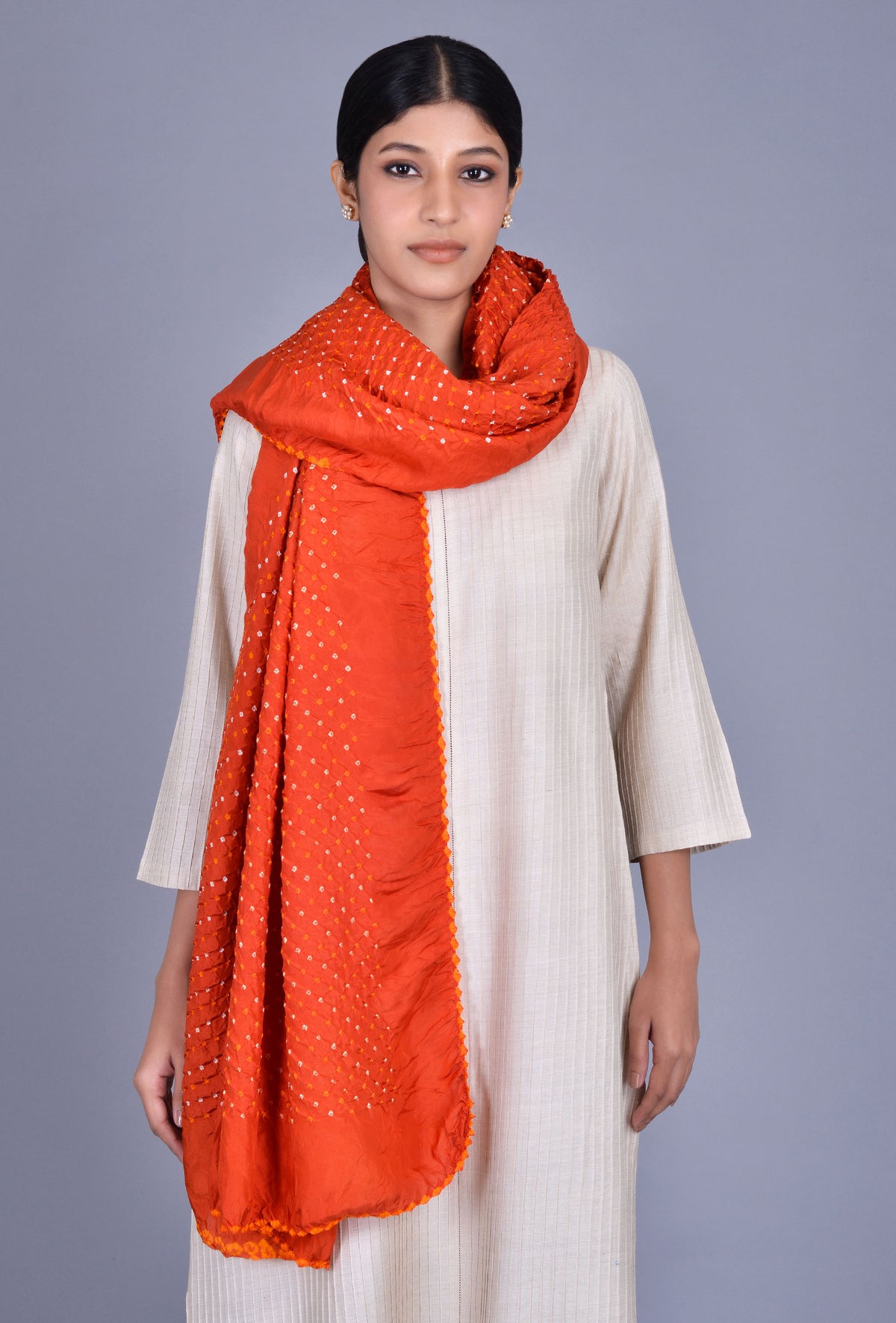 Orange Silk Bandhani Dupatta