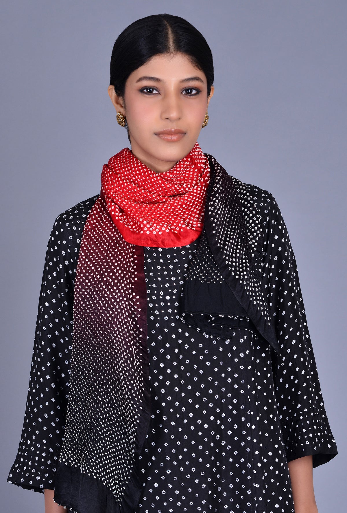 Black, Red Ombre Gaji Silk Stole
