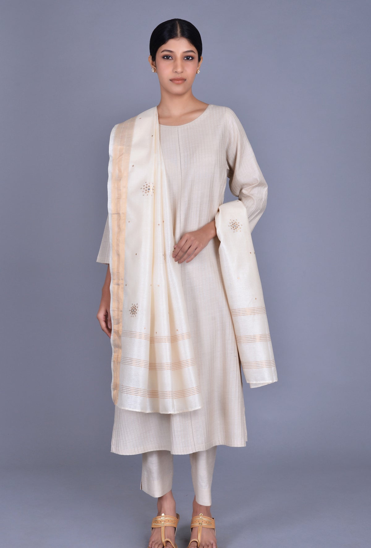 Off White Tassar Dupatta