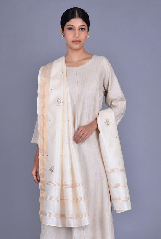 Off White Tassar Dupatta
