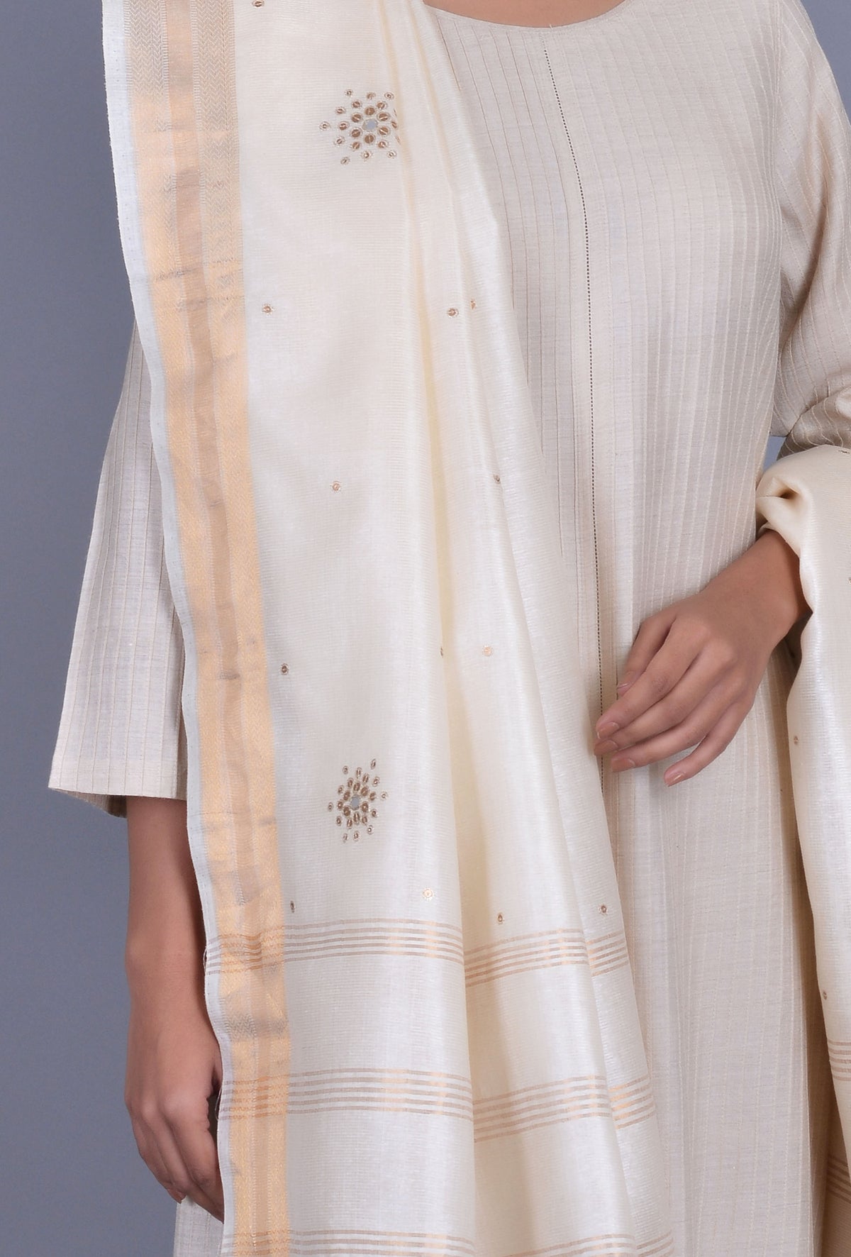 Off White Tassar Dupatta