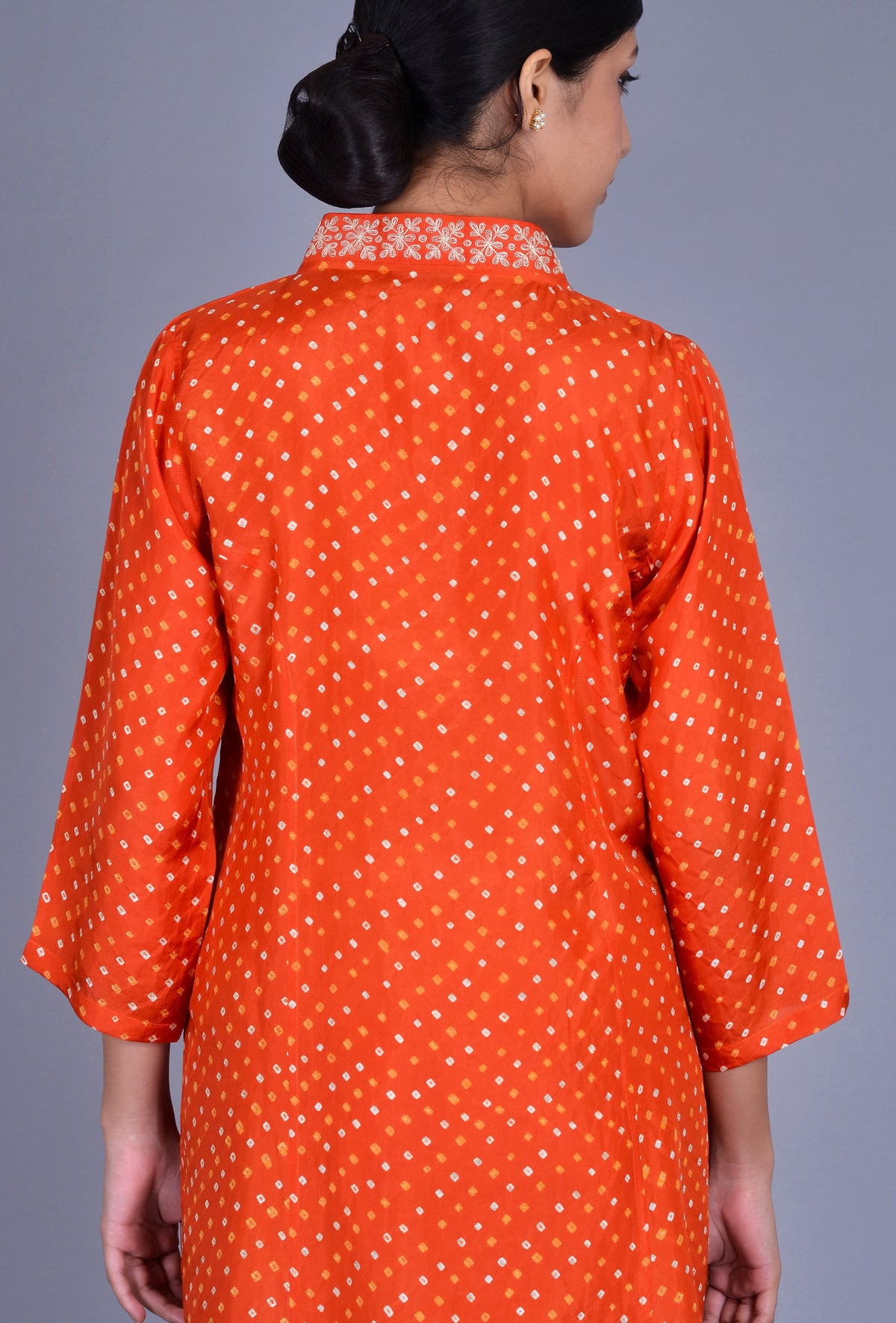 V Neck Silk Bandhani Kurti